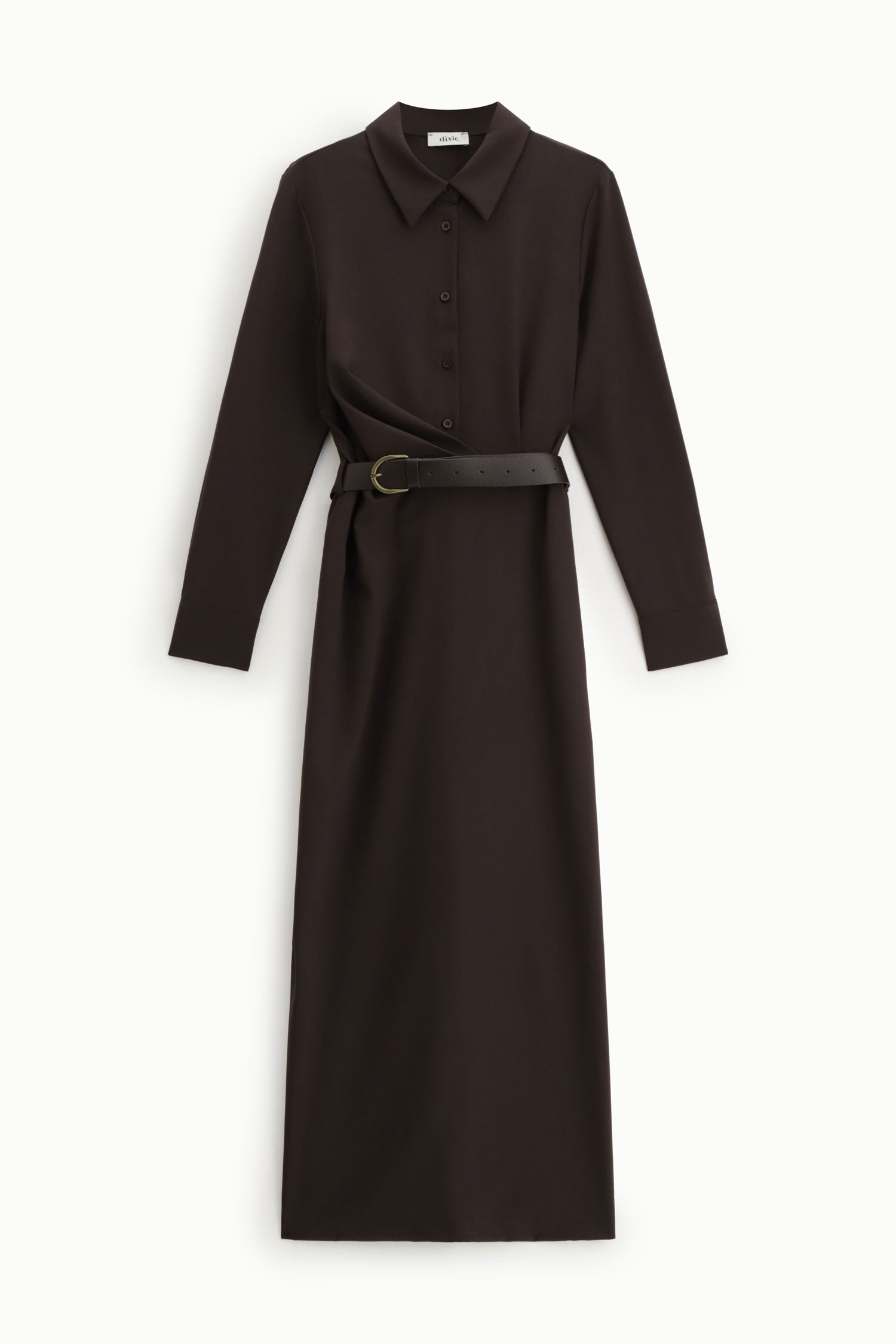 Abito lungo camicia con cintura e colletto