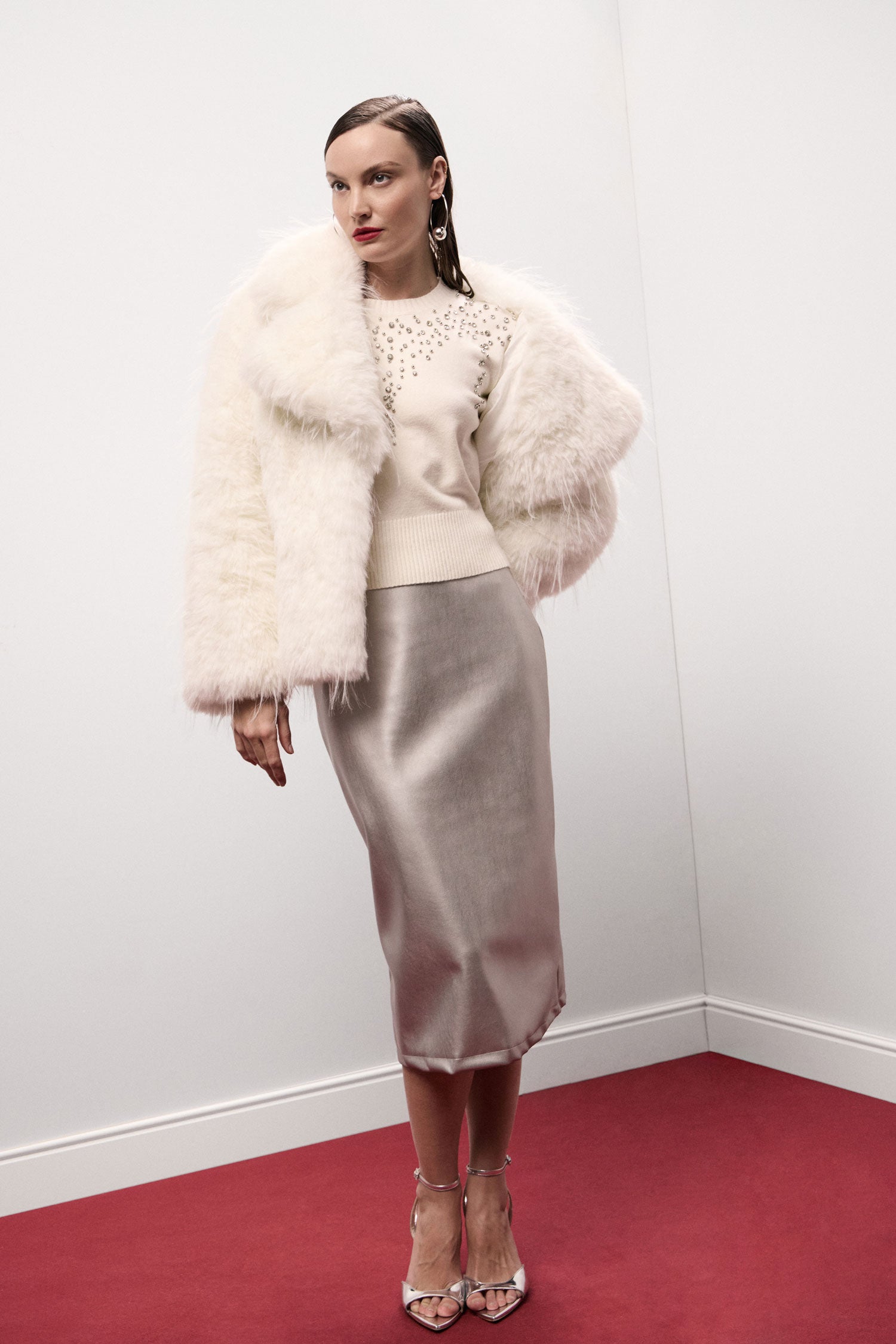 Gonna a tubino midi vita alta con spacco posteriore