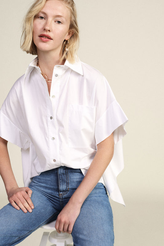 Camicia cropped, collo classico, maniche ampie