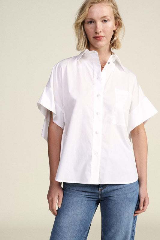 Camicia cropped, collo classico, maniche ampie