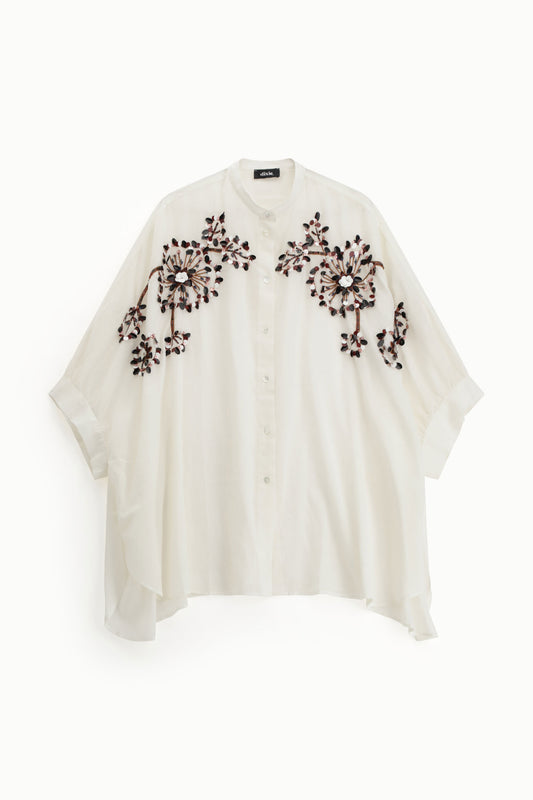 Camicia ampia ricamo floreale bottoni frontali