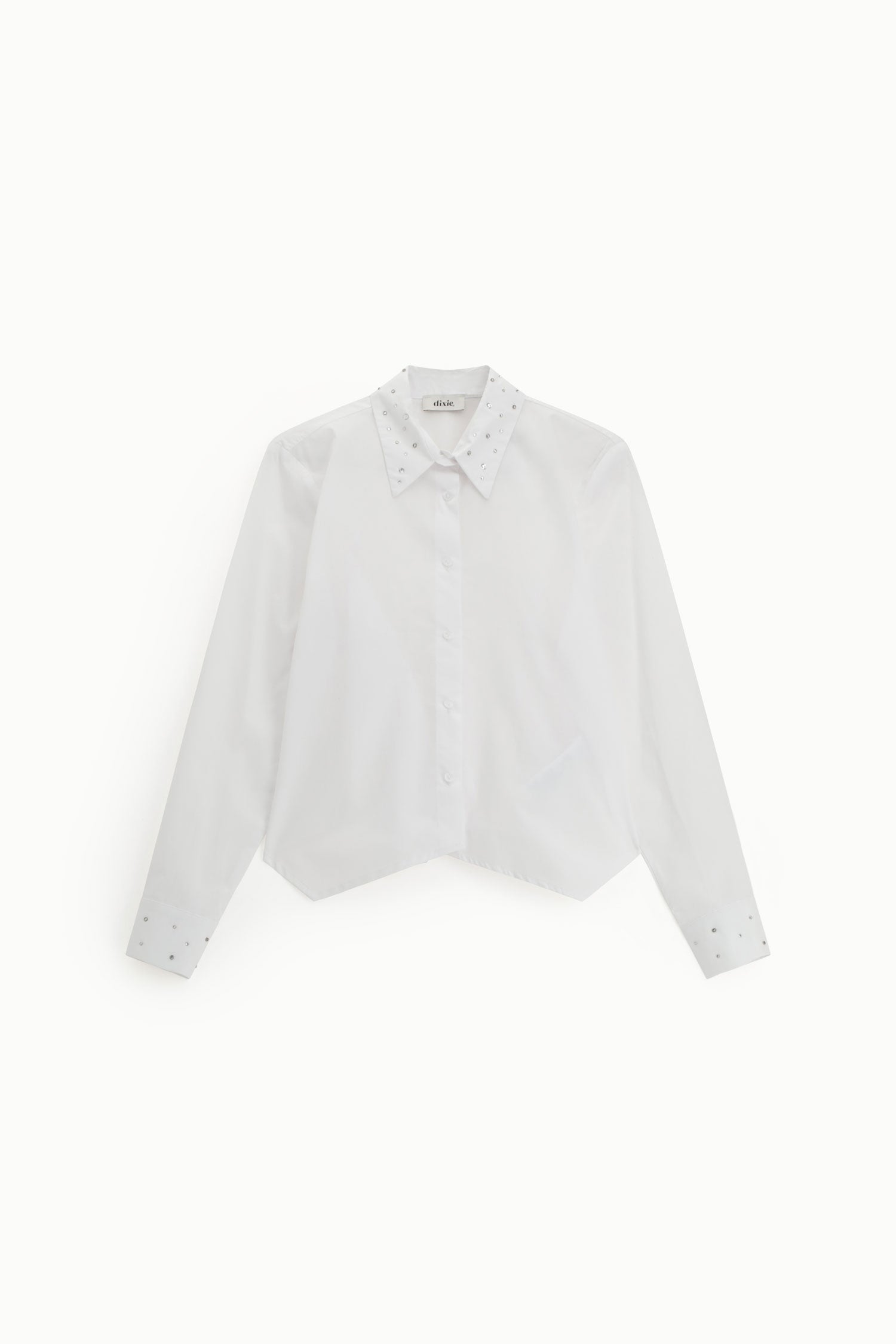 Camicia cropped con bottini e dettagli gioiello