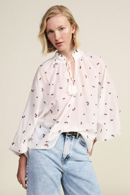 Blusa ampia stampa floreale manica lunga
