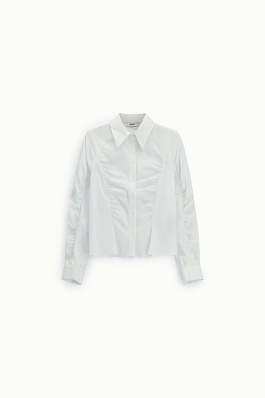 Camicia cropped con arricciature e maniche lunghe