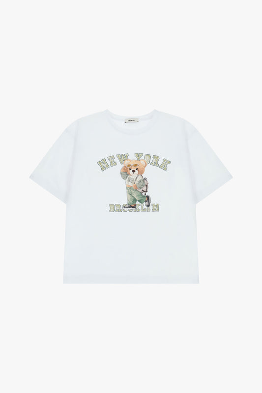 T-shirt a maniche corte stampa orsetto frontale
