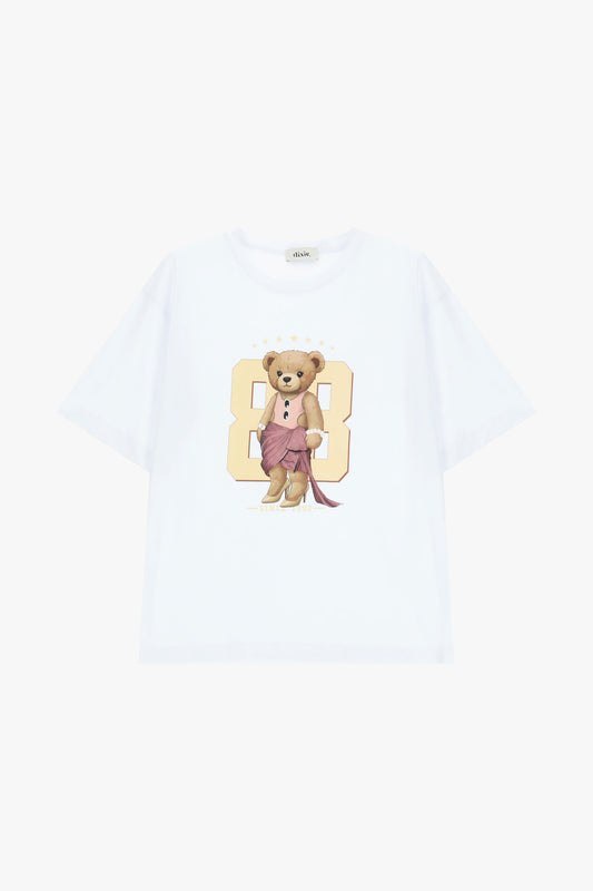 T-shirt a maniche corte stampa orsetto e numero