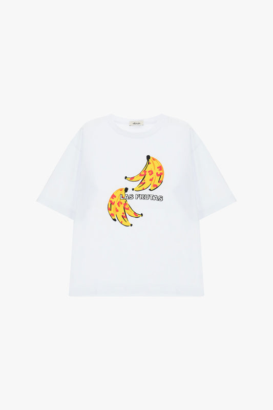 T-shirt maniche corte stampa banane e scritta
