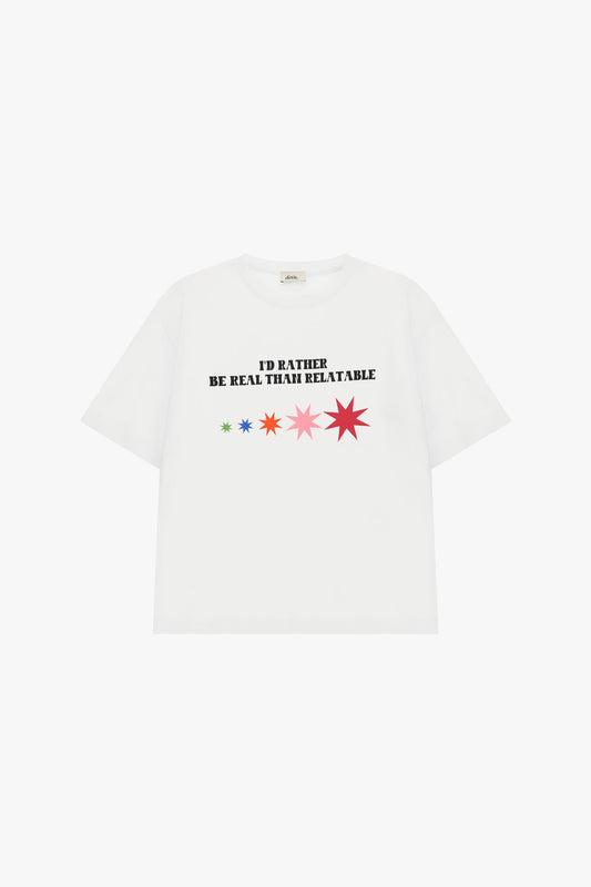 T-shirt girocollo stampa frase e stelle colorate