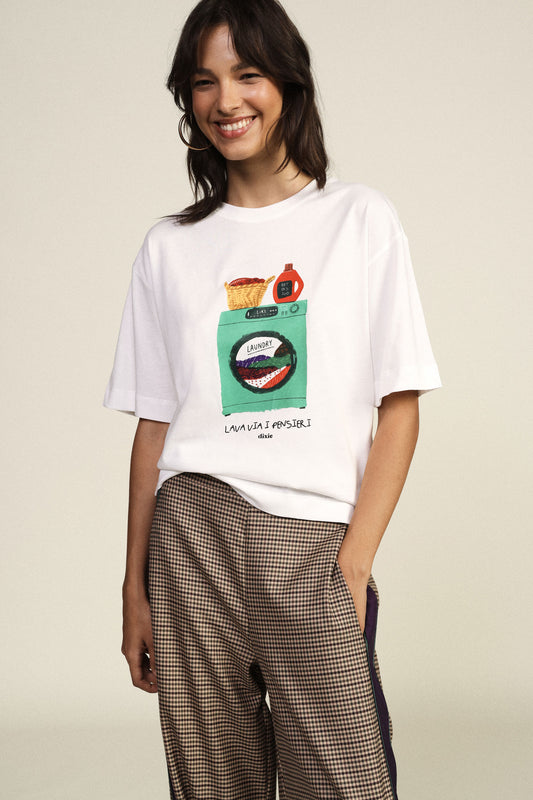 T-shirt girocollo stampa illustrata lavatrice
