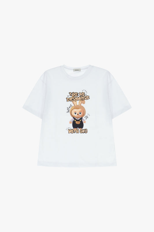 T-shirt a maniche corte stampa cartoon frontale