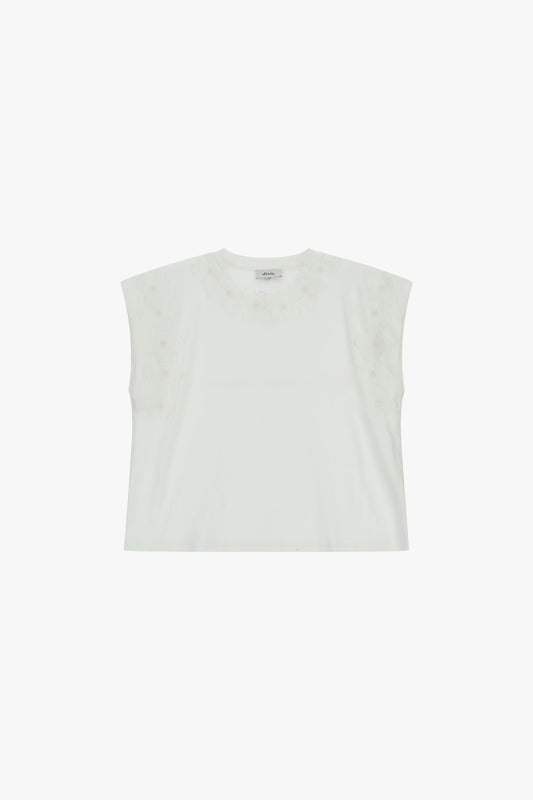 Top boxy senza maniche con ricamo floreale