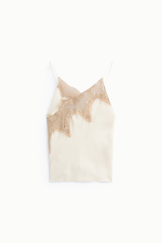 Top spalline sottili con inserto di pizzo asimmetrico