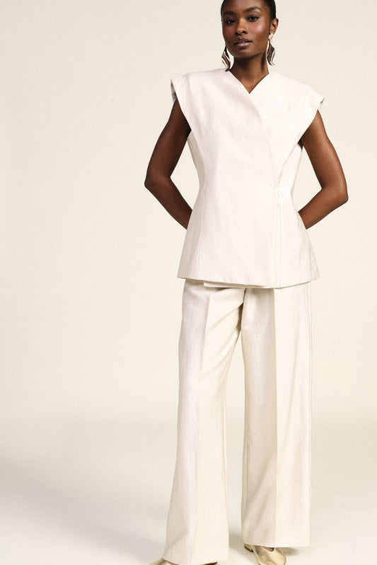 Pantaloni palazzo vita alta con pince frontali