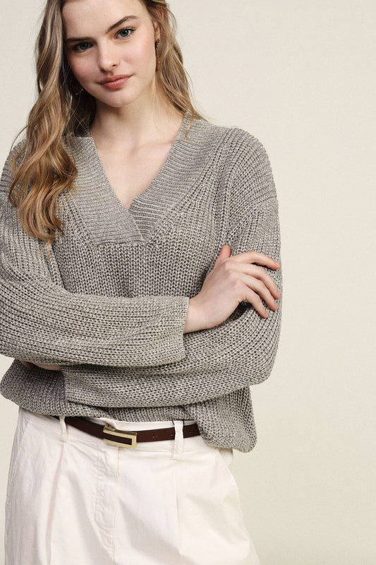 Maglione girocollo a coste con maniche lunghe