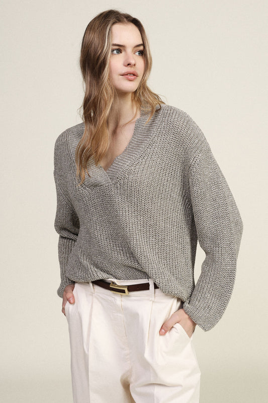 Maglione scollo a v lavorazione grossa