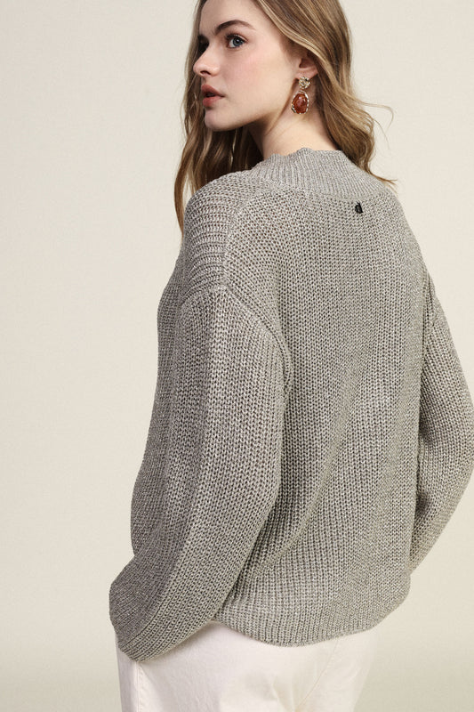 Maglione girocollo a coste con maniche lunghe