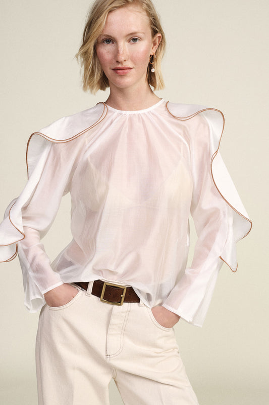 Shirt a maniche lunghe con volant applicati