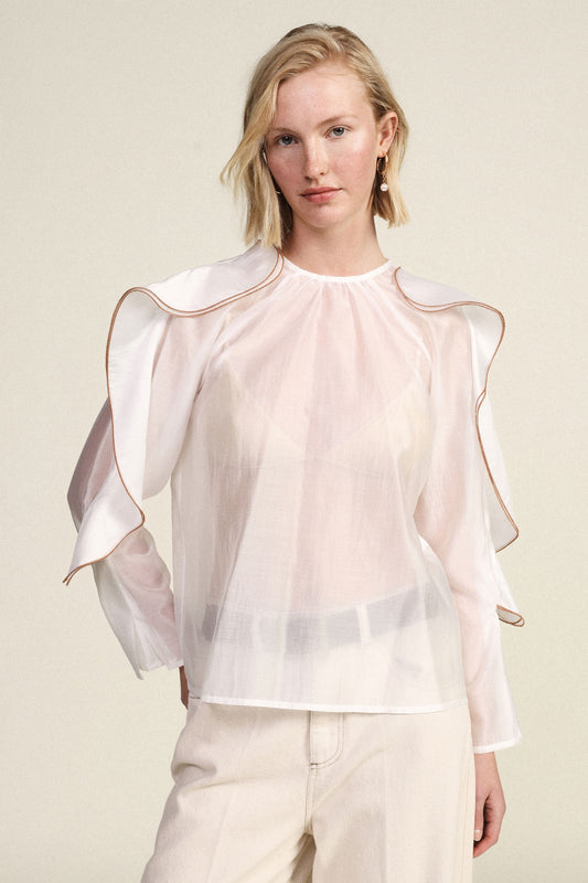 Shirt a maniche lunghe con volant applicati