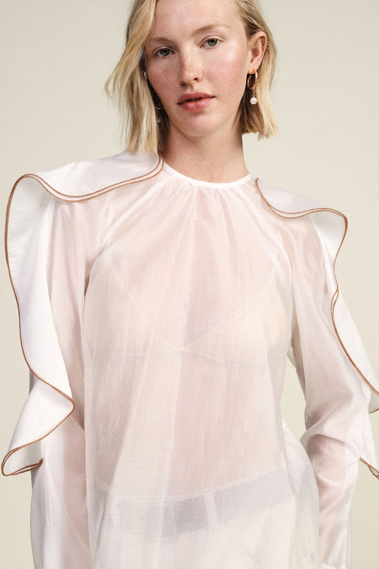 Camicia a maniche lunghe con volant applicati