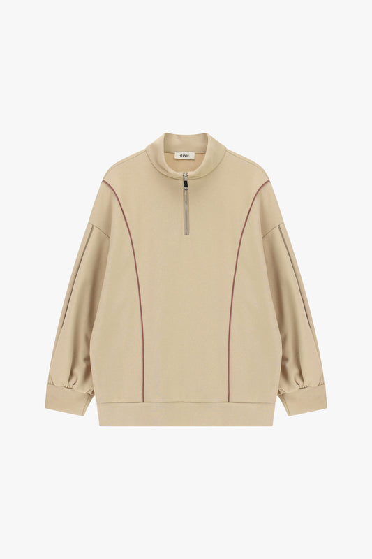 Felpa senza cappuccio con zip e cuciture a contrasto
