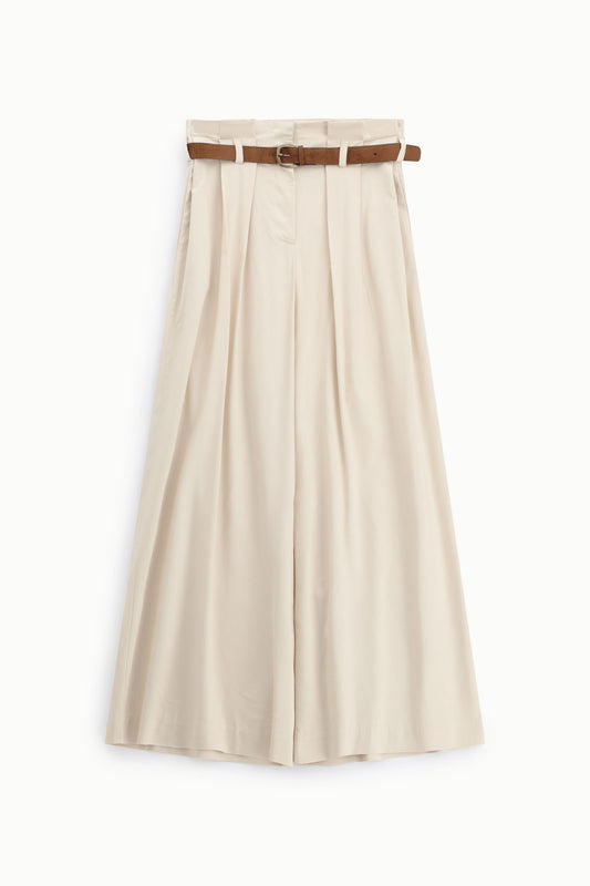 Pantaloni palazzo con pieghe e cintura