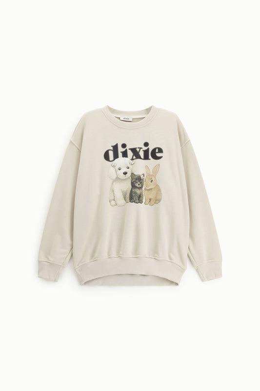 Felpa girocollo stampa animale dettagli gioiello