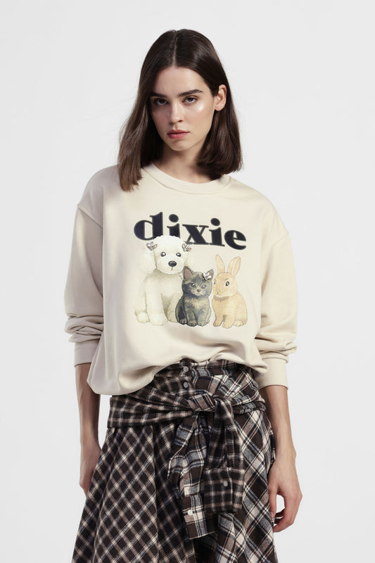 Felpa girocollo stampa animale dettagli gioiello