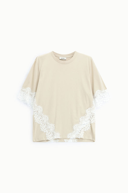 T-shirt maniche corte con inserti in pizzo