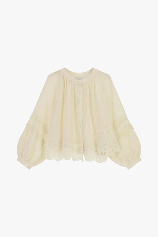 Camicia ampia con maniche a palloncino e pizzo
