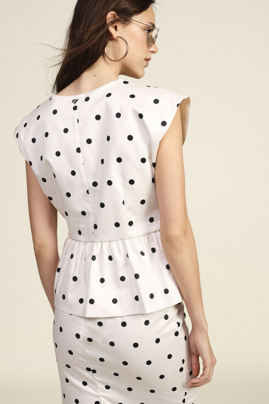 Gilet con peplum e pois, scollo a v