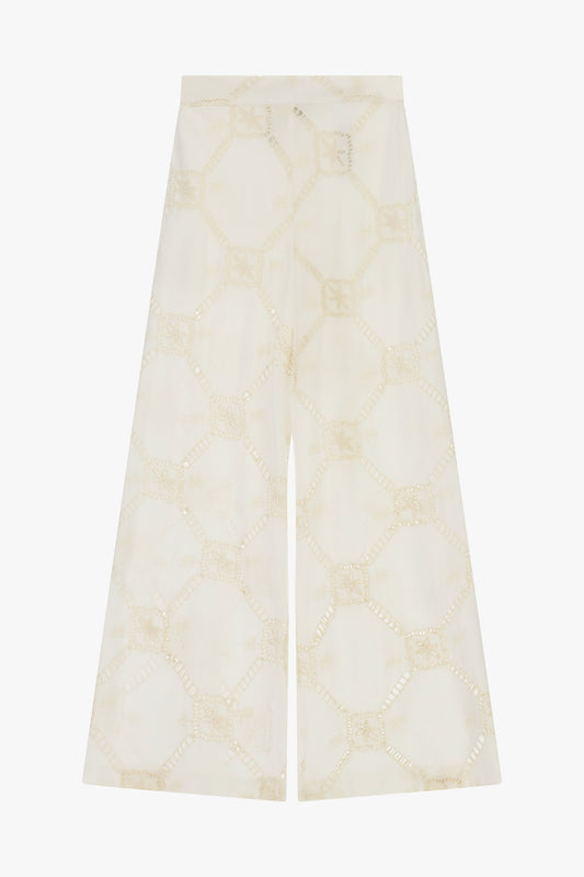 Pantaloni palazzo ricamo geometrico trasparente