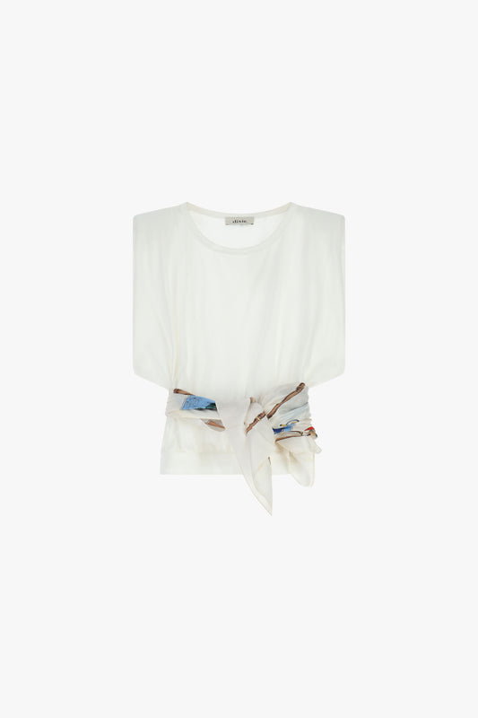 Top regular fit con cintura foulard fantasia