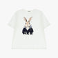 T-shirt girocollo stampa con coniglio e lettering