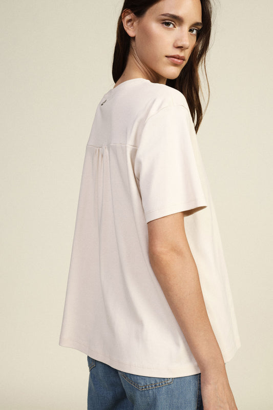 T-shirt con tasca frontale in pizzo traforato