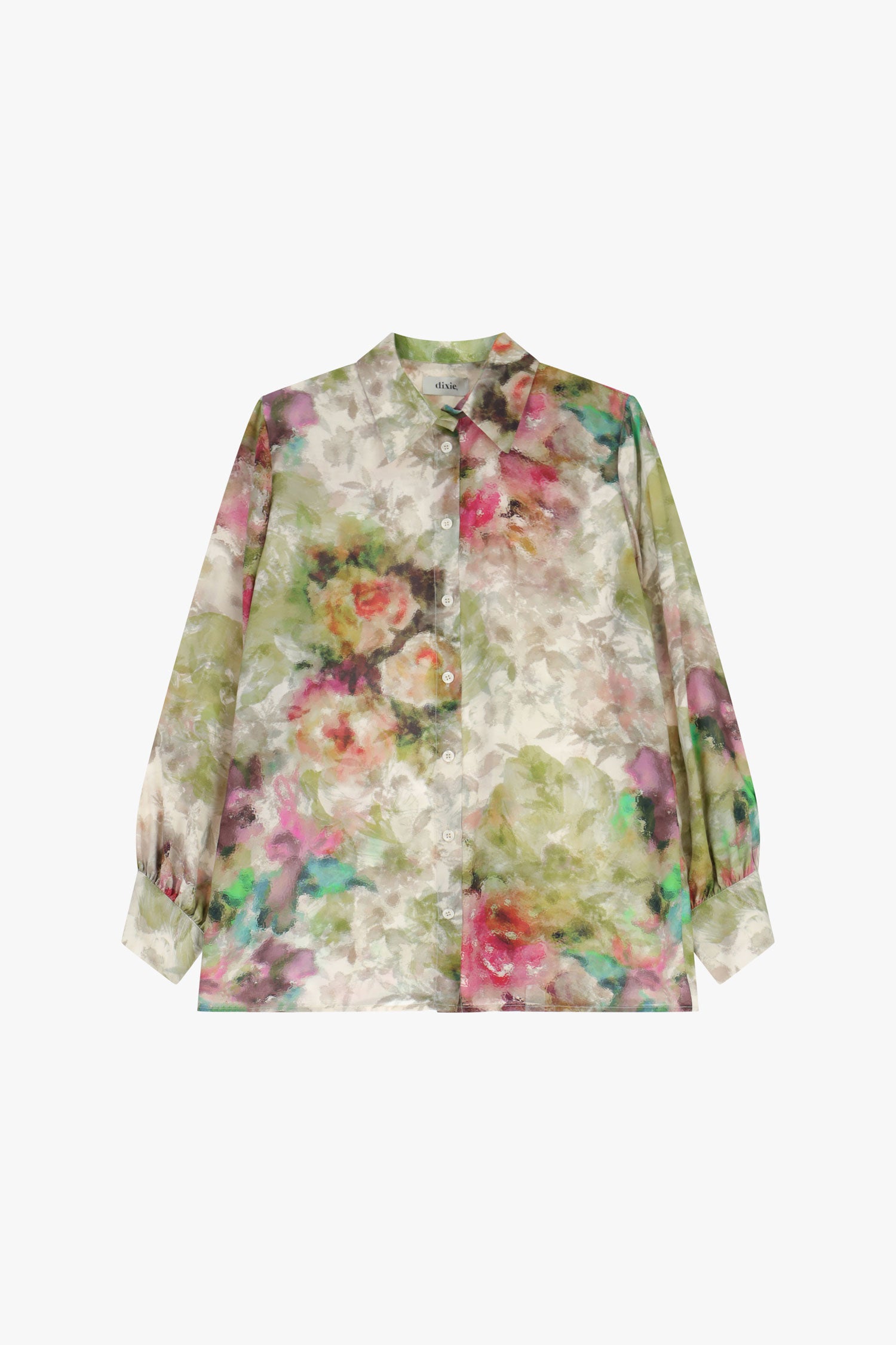Shirt con stampa floreale acquerello e maniche lunghe