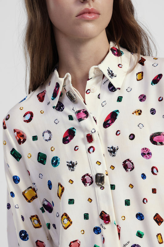 Camicia con stampa gemme e maniche lunghe