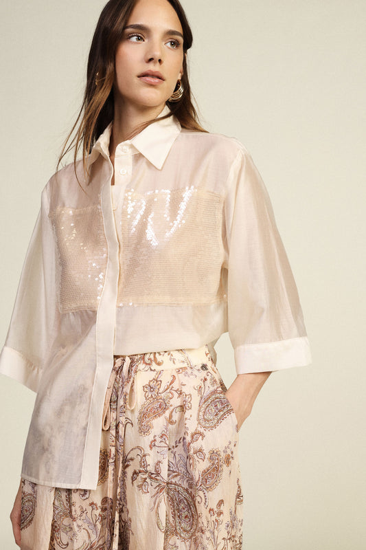 Camicia oversize con maniche ampie e inserti di paillettes