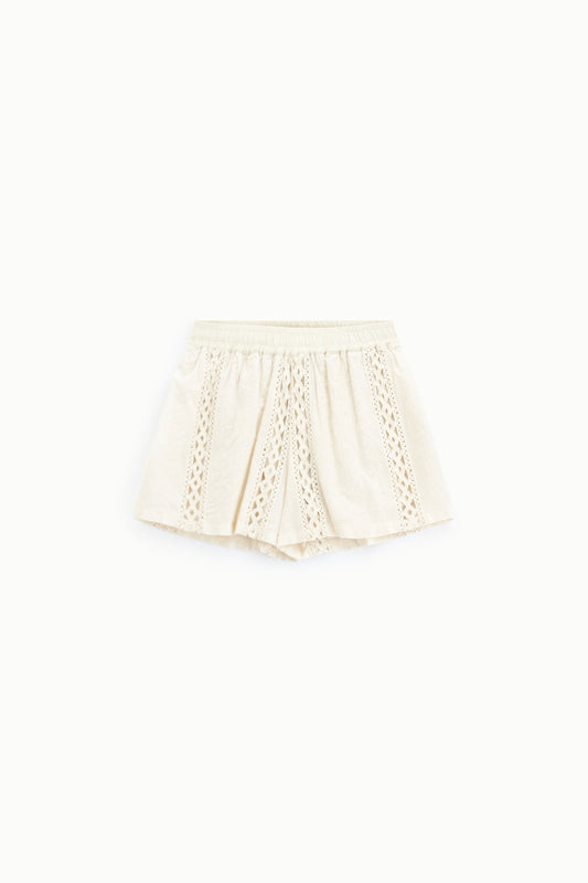 Skorts con inserti in pizzo traforato e vita elasticizzata