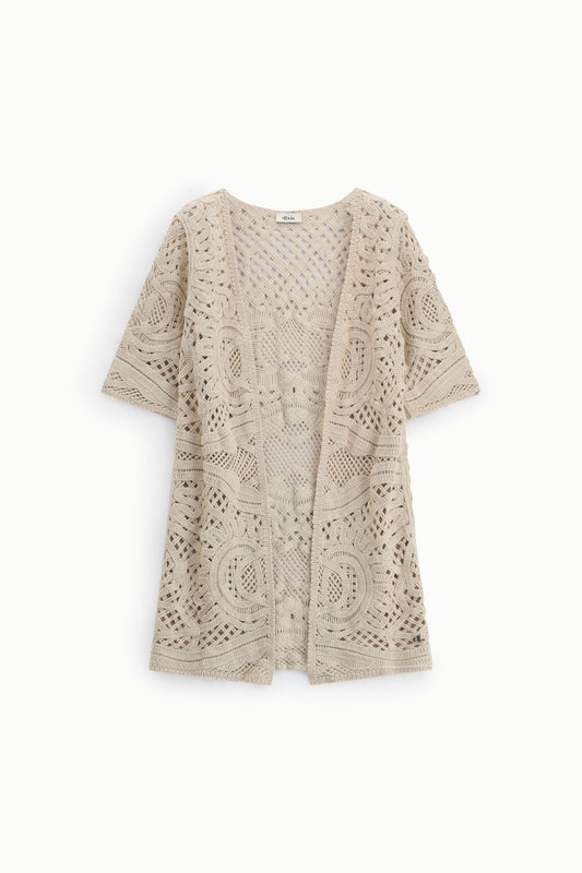 Cardigan traforato maniche corte con scollo a v