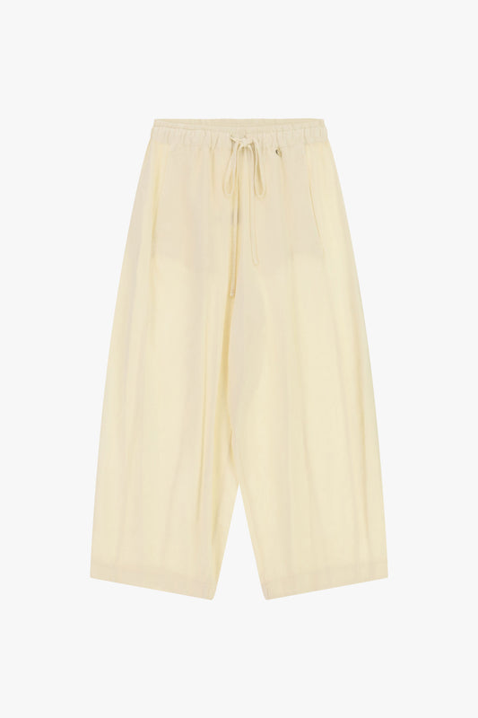 Pantaloni palazzo vita alta con coulisse e tasche