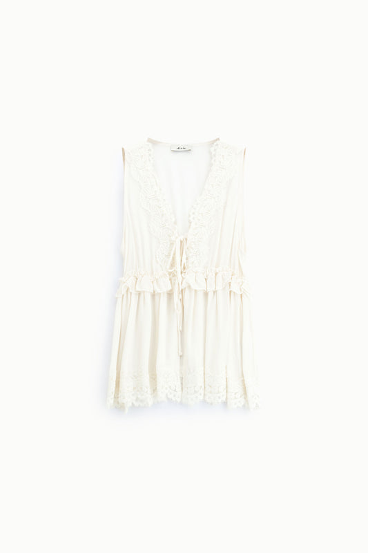 Top senza maniche con pizzo e scollo a v