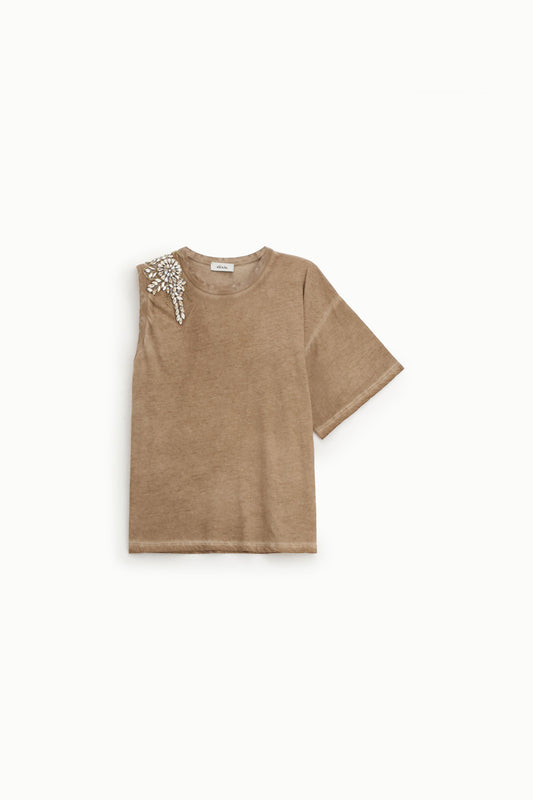 T-shirt manica corta con applicazione gioiello