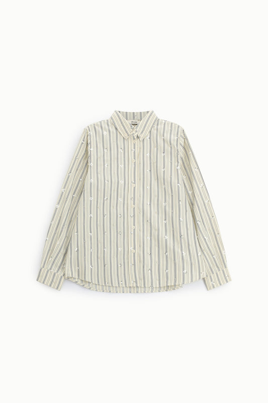 Camicia a righe con ricamo floreale e bottoni
