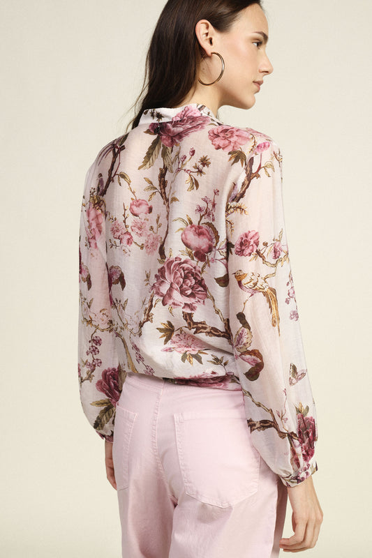 Camicia ampia con stampa floreale e nodo frontale