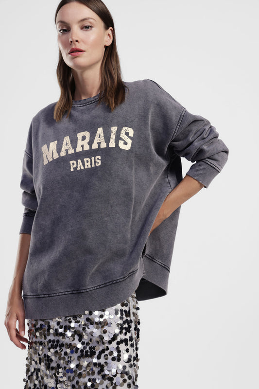 Felpa girocollo stampa frontale ampia