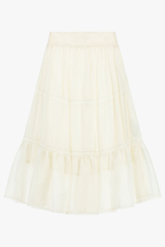 Gonna lunga con inserti in pizzo e vita alta