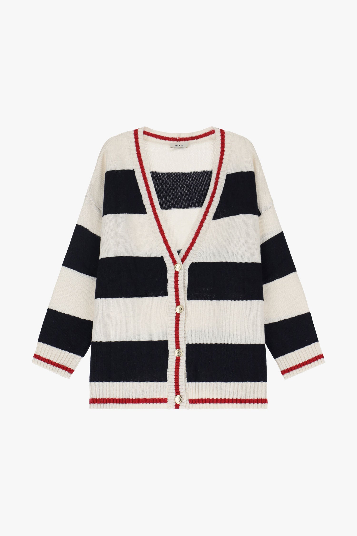 Cardigan a righe con bottoni e scollo a v
