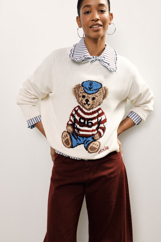 Maglione girocollo con orso e maniche lunghe