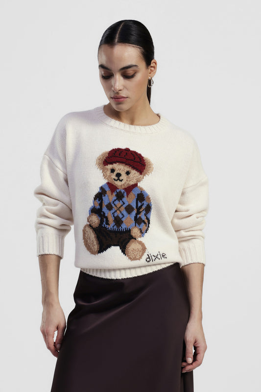 Maglione girocollo con motivo orsetto stampato