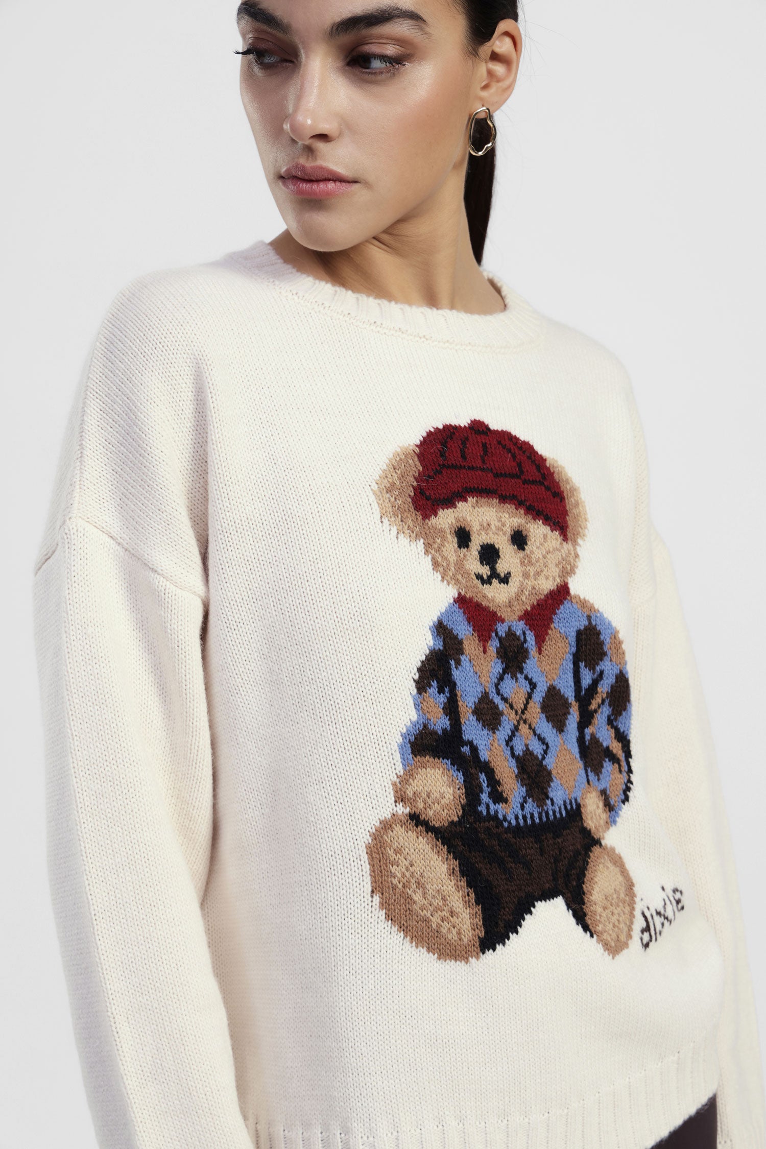 Maglione girocollo con motivo orsetto stampato